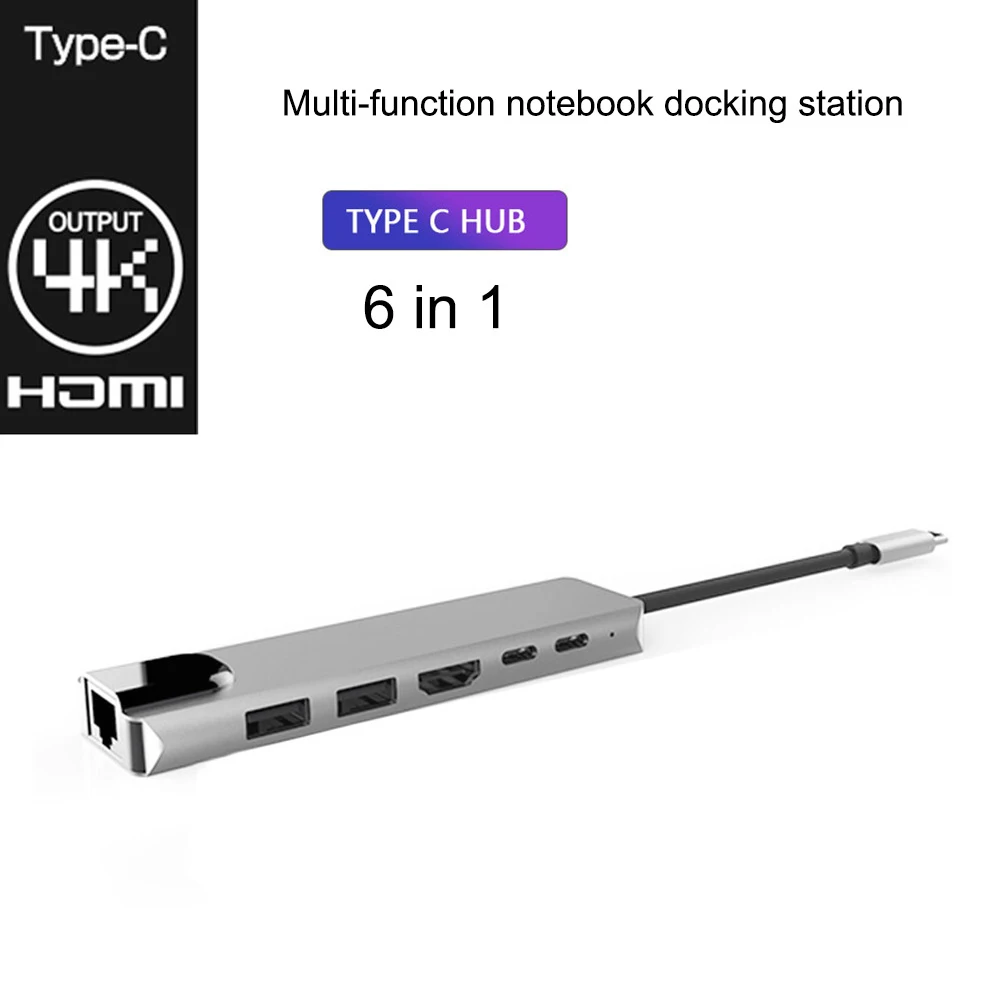 

Type C to Thunderbolt 3 Dock 100M Rj45 HDMI 4K PD 87W Charge 2 USB 3.0 Extender Multi USB Splitter Metal Hub for Macbook/Pro