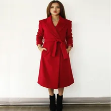 Офисная тонкая женская Длинная шерстяная куртка модная однотонная женская куртка с поясом кашемировое пальто и куртка