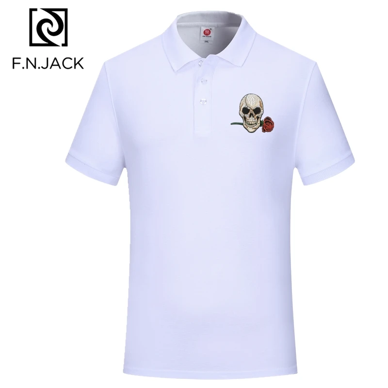 F.N.JACK, Классическая мужская рубашка поло с коротким рукавом, антипиллинг, Винтажный дизайн с заплатками, поло в черном, белом и сером цветах - Цвет: 013
