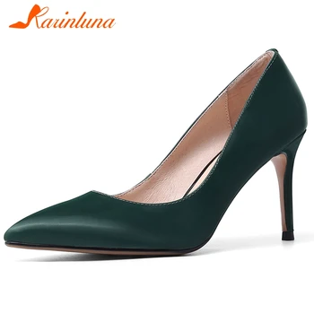 

Karinluna New Fashion 2020 Cow Leather Super High Heels Party Wedding Pumps Woman Shoes Slip On Pointed Toe Shoes Women Pumps