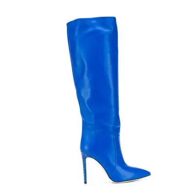 Botas altas de piel auténtica para mujer, zapatos de vestir de tacón alto  de aguja, clásicos, de cuero de vaca, color azul, invierno, 2022| | -  AliExpress