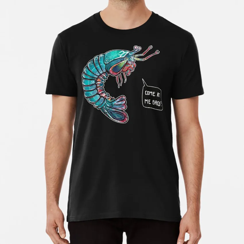Come At Me Bro! T shirt mantis shrimp lobster funny gouache colorful animal come at me bro meme | Мужская одежда