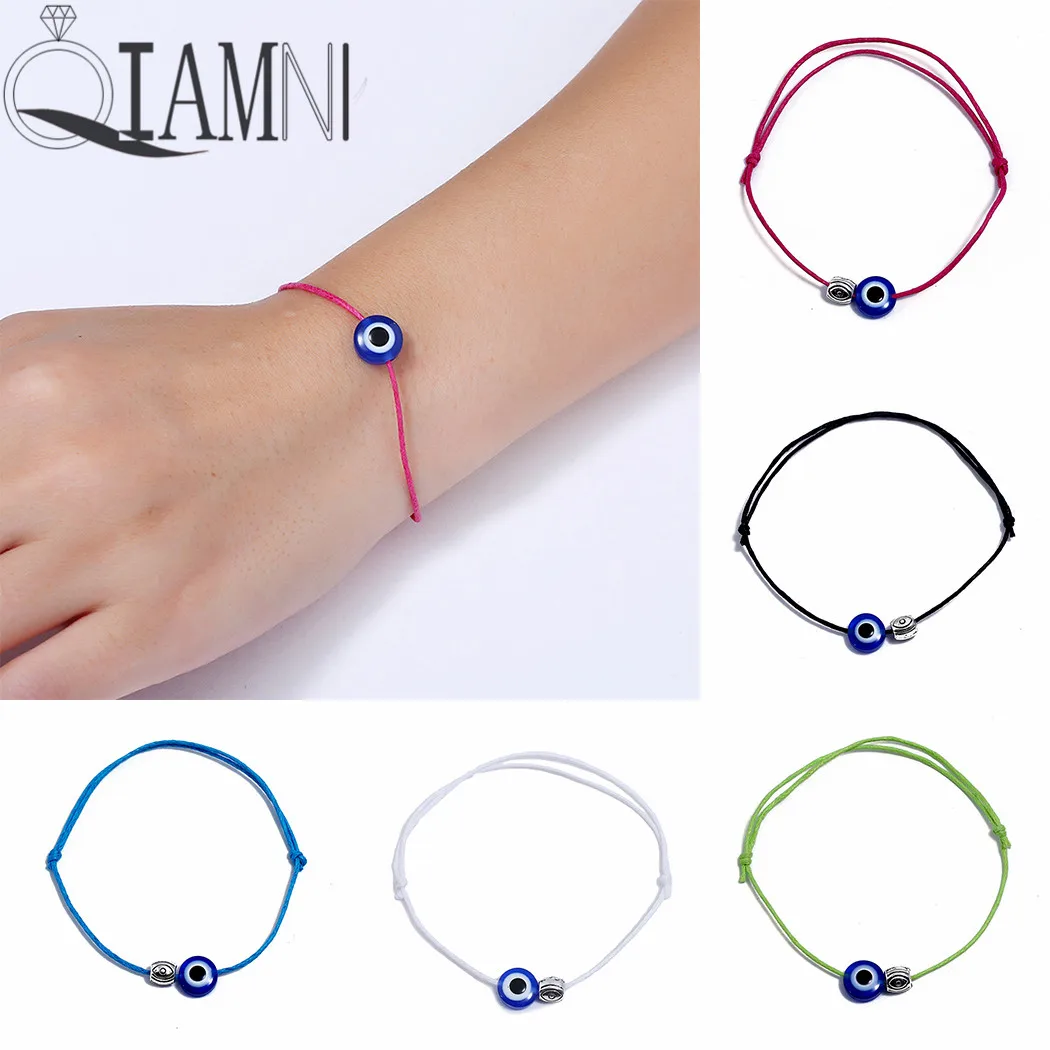 

QIAMNI 6 Colors Handmade Turkey Lucky Evil Eye Bracelets Women Girls Braided Rope Chain Turkish Protection Jewelry Bangle Female