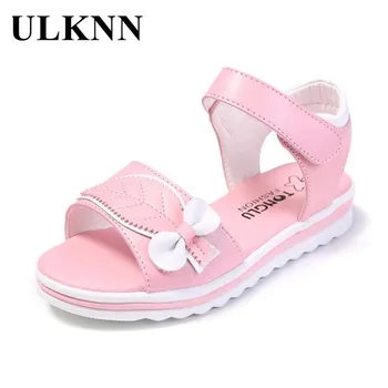 

ULKNN Fashion Summer Girl Sandals Bow Soft Children Sandals Kids Leather Beach Princess Sandals For Teen Girls Size 27-38