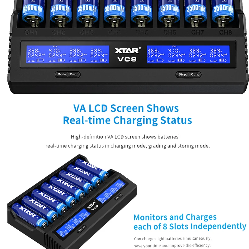 Günstige XTAR VC8 Batterie Ladegerät 2019 Neueste LCD Display XTAR Ladegerät VC8 = VC4 + VC4S QC 3,0 Schnelle Lade 26650 21700 20700 18650 batterie