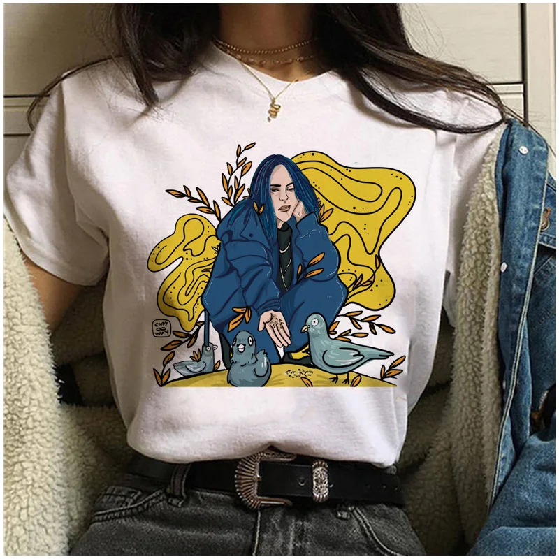 Женская футболка с принтом Billie Elilish, корейский стиль, Harajuku, футболка с коротким рукавом, I Am A Bad Guy, уличное платье для девочек, рубашка, футболка - Цвет: white-C312-7