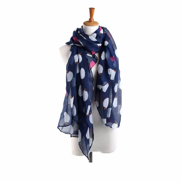 Элегантный Шелковый атласный шарф для девушек в винтажном стиле, модные тонкие шали для женщин, длинный шарф с рисунком ежа, теплая шаль# O21