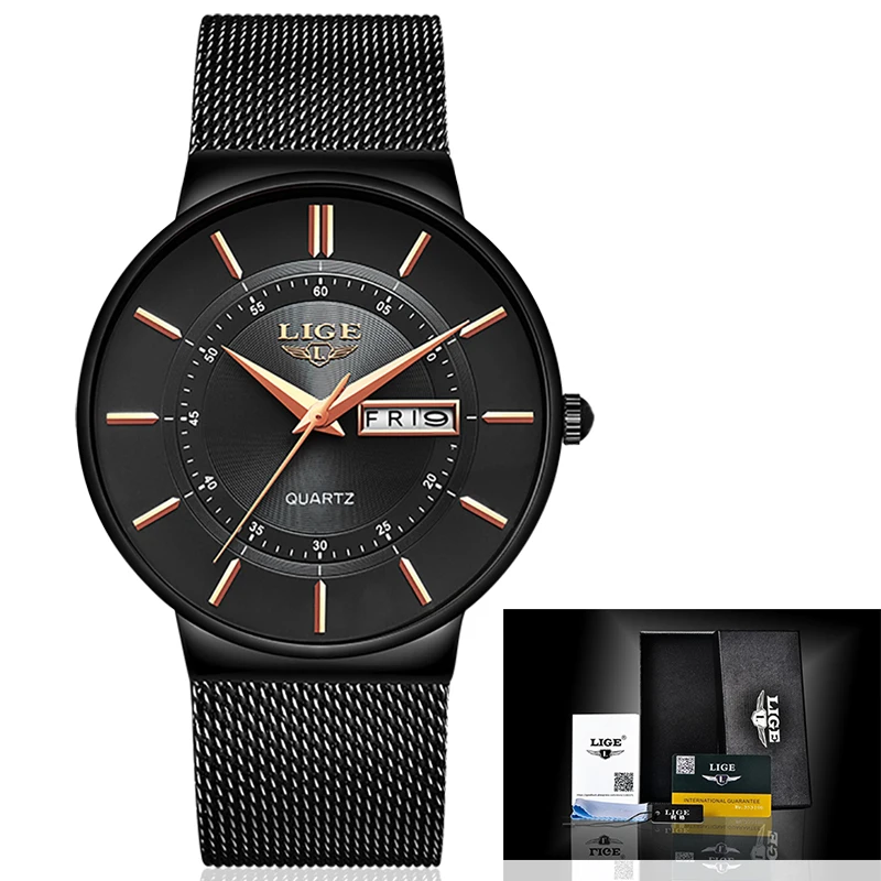 LIGE мужские часы Топ бренд класса люкс водонепроницаемые ультра тонкие Дата Часы