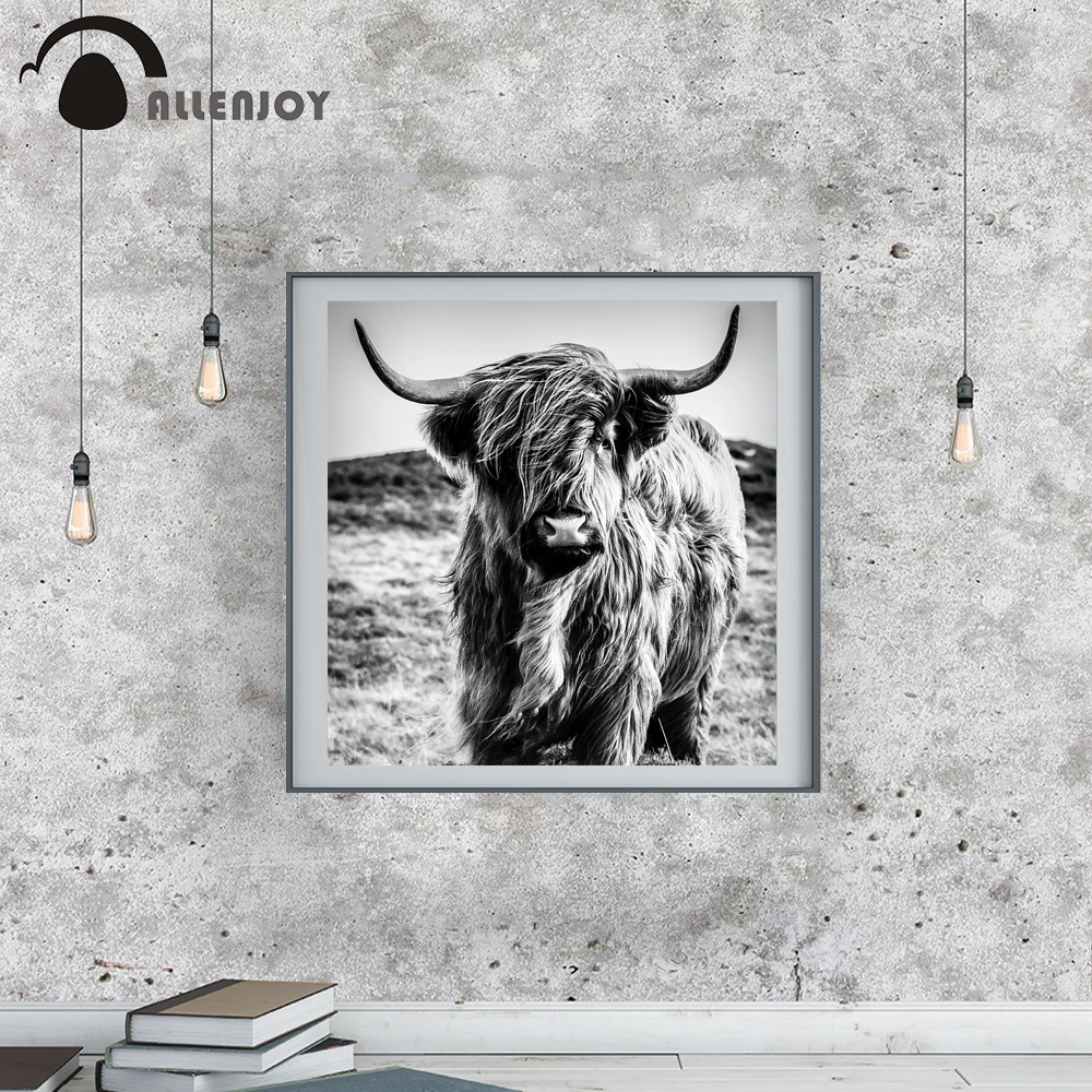 Allenjoy постеры для дома шотландская высокогорная корова черно белая рустикальная