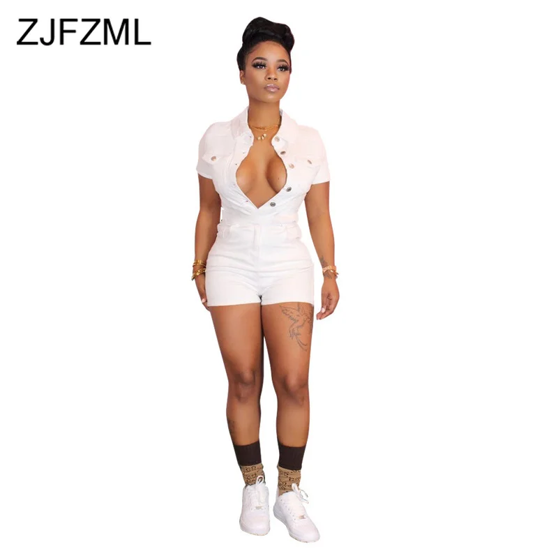 

Sexy Buttons Up Bodycon Playsuit Women Turn Down Collar Bandage One Piece Jumpsuits 2020 Summer Short Sleeve Skinny Party Club