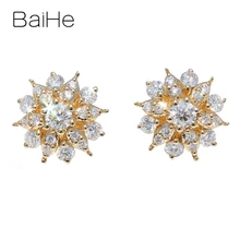 BAIHE Solid 14K желтое золото 0,42ct всего H/SI натуральные бриллианты свадебные женские модные ювелирные изделия подарок серьги-гвоздики