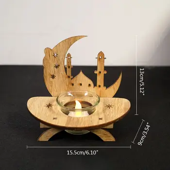 

DIY Wood Eid Mubarak Moon LED Candlestick Light Wooden Decoration Ramadan Home