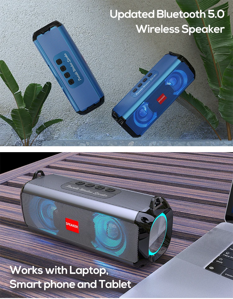 The new 2021 wireless portable bluetooth speaker LED cool lighting subwoofer stereo music center column hands-free / card / AUX