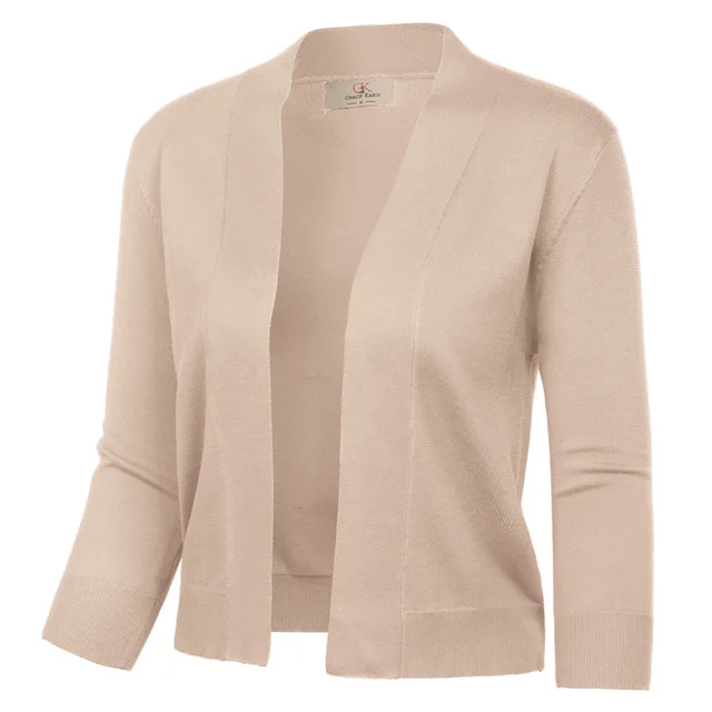 GRACE KARIN Damen Bolero 3//4 /Ärmel Rundhals Strickjacke Open Front Elegant Kurz Cardigan Sweater