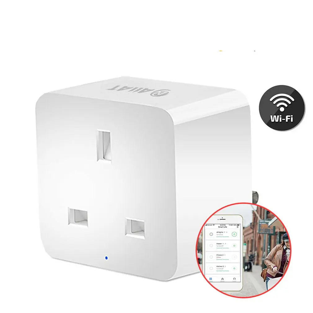 Wi-Fi Smart Plug Британский магазин беспроводной разъем управления 16A Мощность мониторинг энергии таймер переключатель Голосовое управление работает для Alexa Google