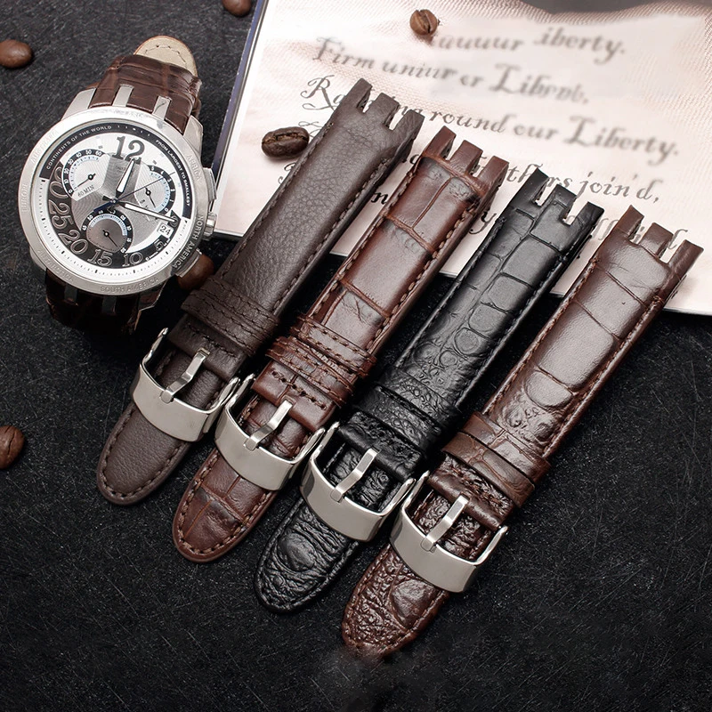 Ремешок для часов из натуральной телячьей кожи стальная застежка Swatch YRS403 412 402G