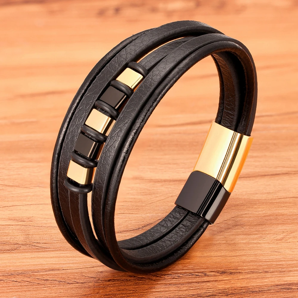 Combination Small Accessories Stitching DIY Stainless Steel Men's Leather Bracelet 19/21/23 cm Multiple Choice For Classic Gift |