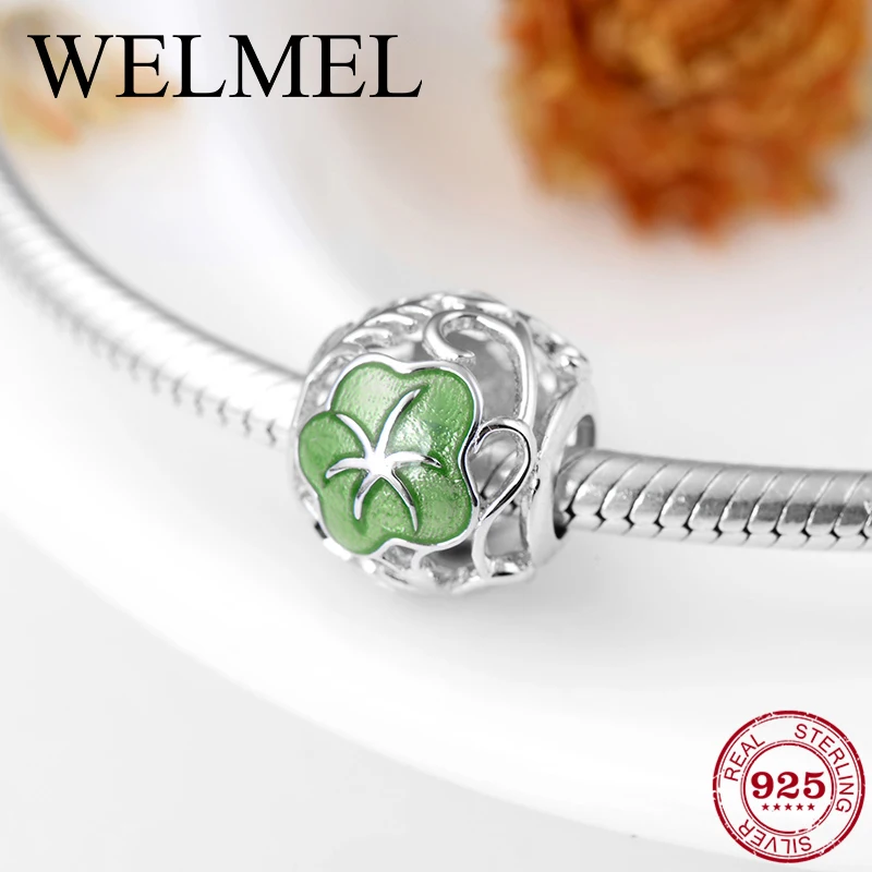 

2019 New Elegant Green lotus leaf Fine Beads For Jewelry Making 925 Sterling Silver Fit Pandora charms S 925 original Bracelet