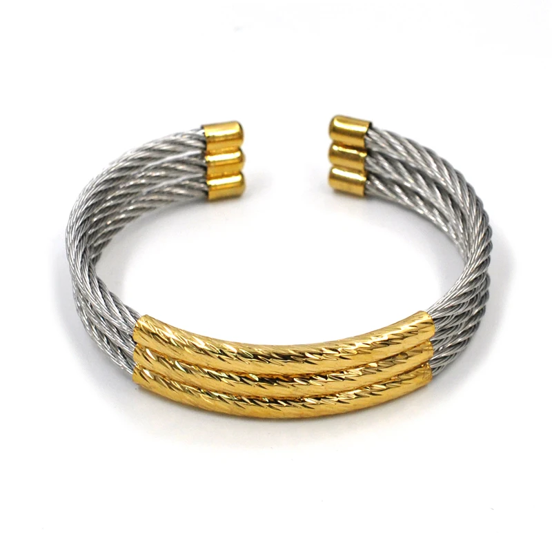 Silver Gold set FYSARA, известный бренд, панк, черный, серебряный провод, дизайнерские браслеты, тонкая манжета, браслет для женщин, нержавеющая сталь, ювелирные изделия, подарки - Окраска металла: Silver Gold set
