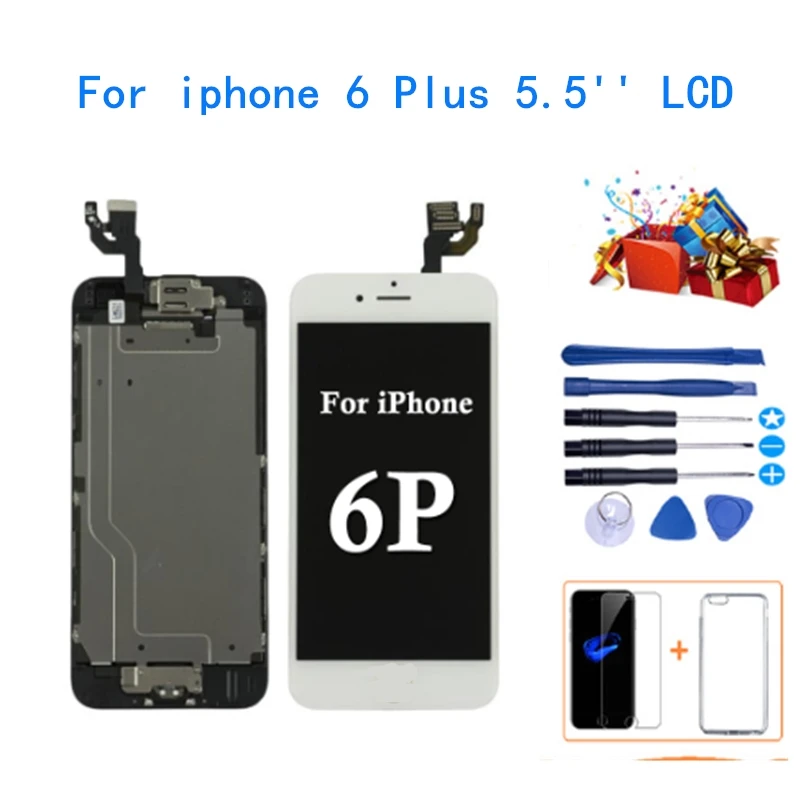 

Replacement LCD Touch Screen Digitizer For iPhone 6 Plus +Home Button+Front Camera+Ear Speaker Assembled + Free Gift