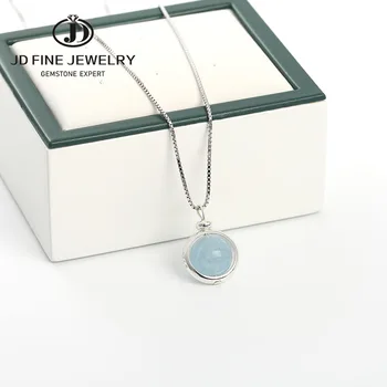 

JD Literary Blue Aquamarine Round Pendant Necklaces Women Short Clavicle Chain Choker 925 Sterling Silver Color Jewelry Girl