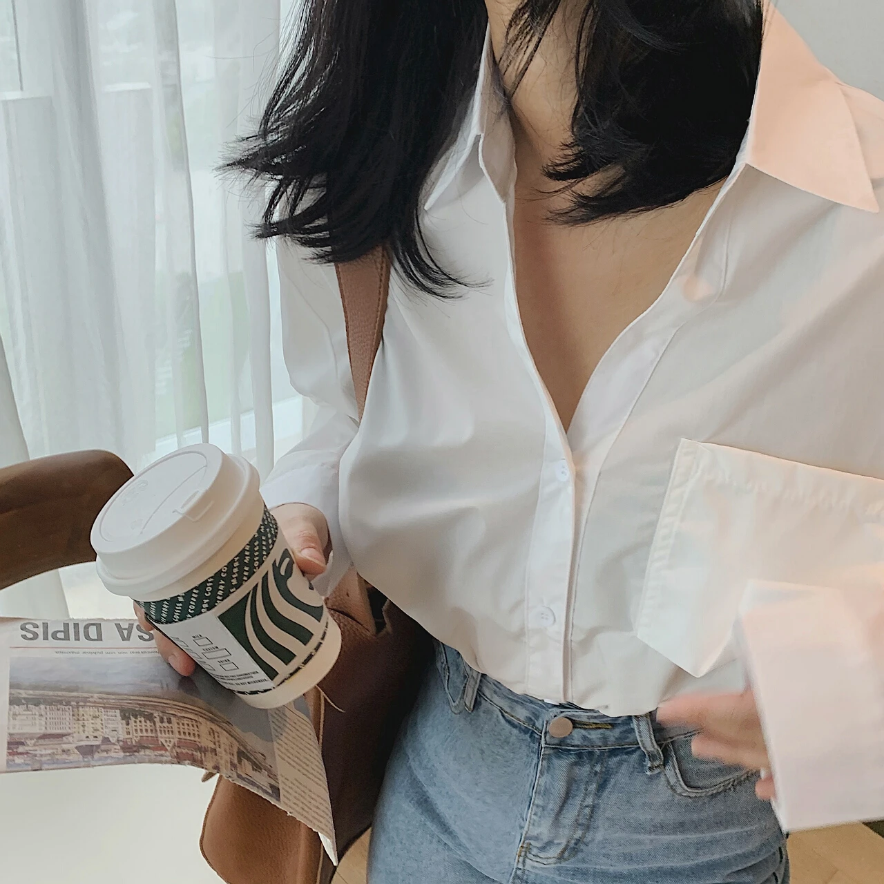 

2023 Women's Basic Pocket White Shirt Blouses Woman Tops Clothing Long Sleeve Korean Fashion Cardigan Dress Tunics Office Tee