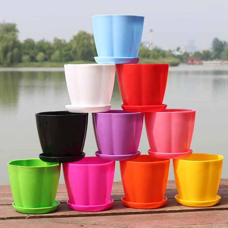

Flower Shape Mini Plastic Flower Pots Planters Desktop Plants Pots With Trays Home Office Decoration Collection