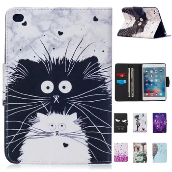 

Fashion Painted Tablet Case For Apple iPad Mini 4 Mini4 Smart Cover Fashion Girl Cat Flip Stand Silicone PU Leather Skin Funda