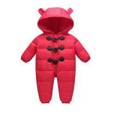 Зимний пуховик для новорожденных Детский Пуховый комбинезон с капюшоном, детский цельный пуховик детский плотный теплый пуховик, ветронепроницаемый
