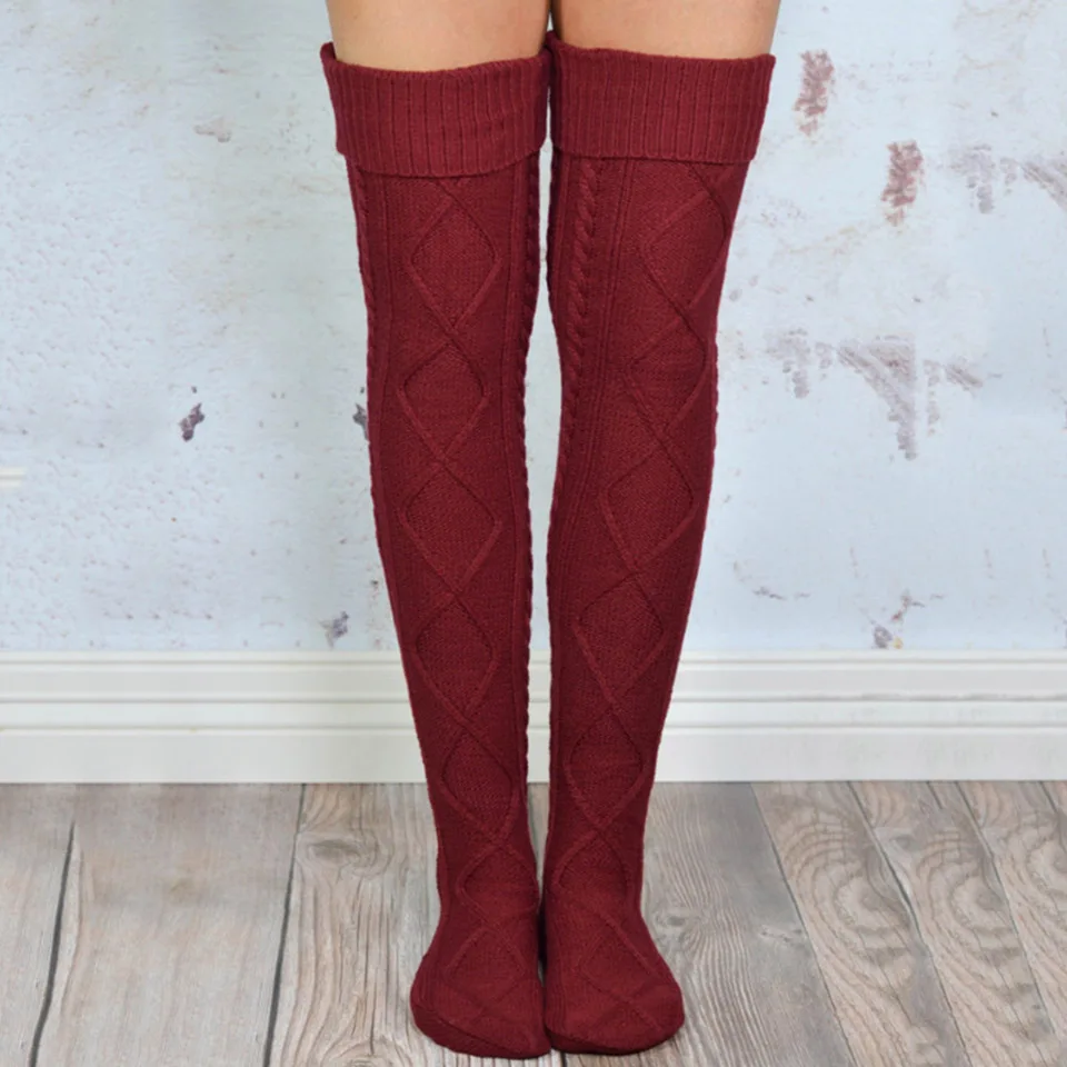 Женские Длинные высокие ботинки-леггинсы, чулки выше колена, сексуальные толстые высокие вязаные чулки, зимние теплые вязаные чулки - Цвет: Red