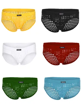 

Men's Mesh Breathable Briefs Transparent Hollow Sexy Shorts Low Waist Solid Color Nylon Stretch Briefs