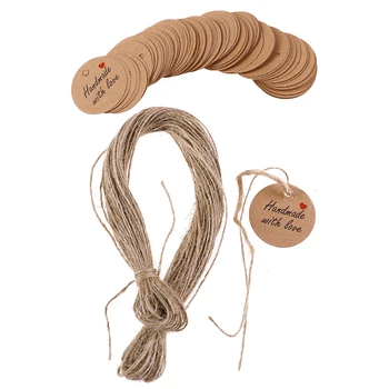 

100 Pieces Handmade With Love Labels Hang Tags Blank Kraft Paper With 20m String Tag Labels Party Favors Gift