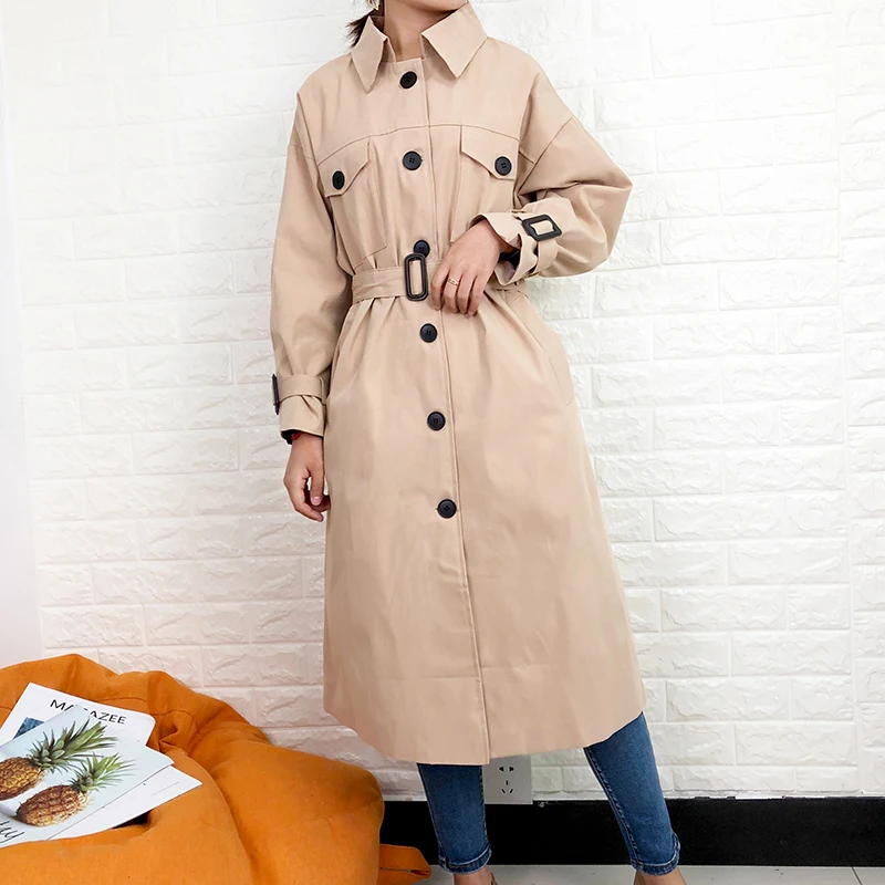 

women autumn long coat Windbreaker female casual 2019 new loose long section over the knee British wind coat windbreaker tide