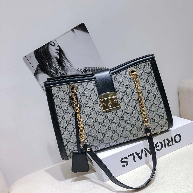 

Printed Designer Fashion Bags Luxury Handbag 2019 Large Capacity Ladies Office Work Bag One Shoulder Chain Pu Leather Handbags