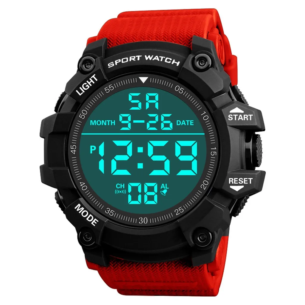 Механические наручные часы Montre homme модные водонепроницаемые мужские часы для мальчиков lcd цифровой секундомер Дата Резиновые Спортивные наручные часы% 91 - Цвет: Красный