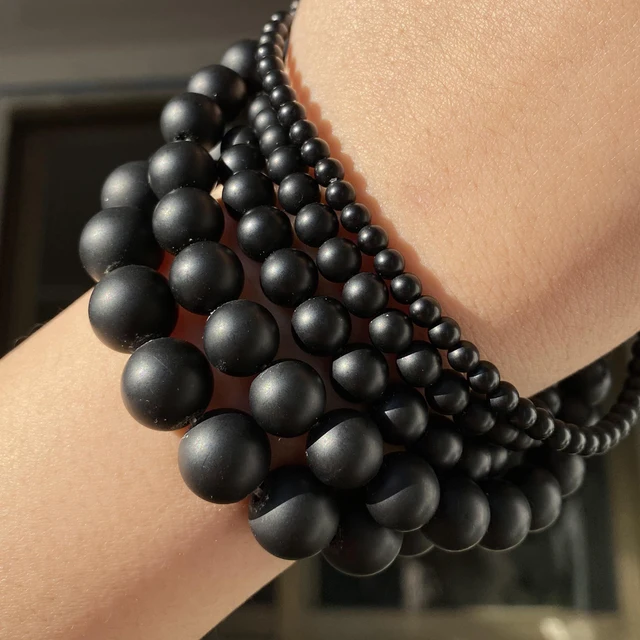 Natural Stone Beads 4-10mm Aquamarines Lava Opal Rose Quartzs Tiger Eye Moonstone Round Beads for Jewelry Making Diy Bracelet Matte Black Agate