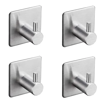 

4PCS/Lot Bathroom 3M Self Adhesive Stainless Steel Hooks For Hanging Wall Hanger Key Bag Clothes Coat Holder Kitchen Towel Hook