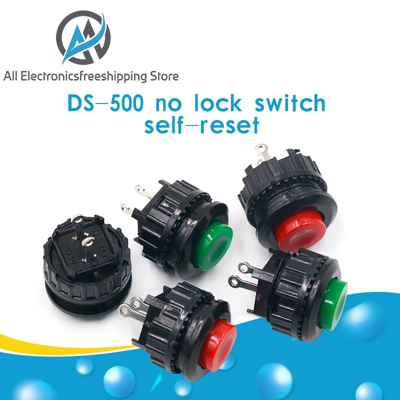 

2PCS Power switch button switch press through DS-500 open hole 14MM red green non-lock switch self-reset