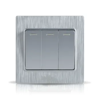 

Switch socket brushed silver wall switch panel three open double control fluorescent