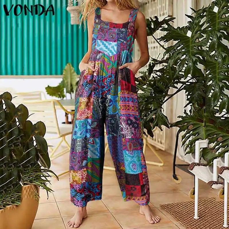 Women Rompers Vintage Printed Jumpsuit VONDA 2020 Female Casual Loose Wide Leg Pants Long Trousers Beach Overalls 5XL Jumpsuits Women Rompers Vintage Printed Jumpsuit VONDA 2020 Female Casual Loose Wide Leg Pants Long Trousers Beach Overalls 5XL Jumpsuits