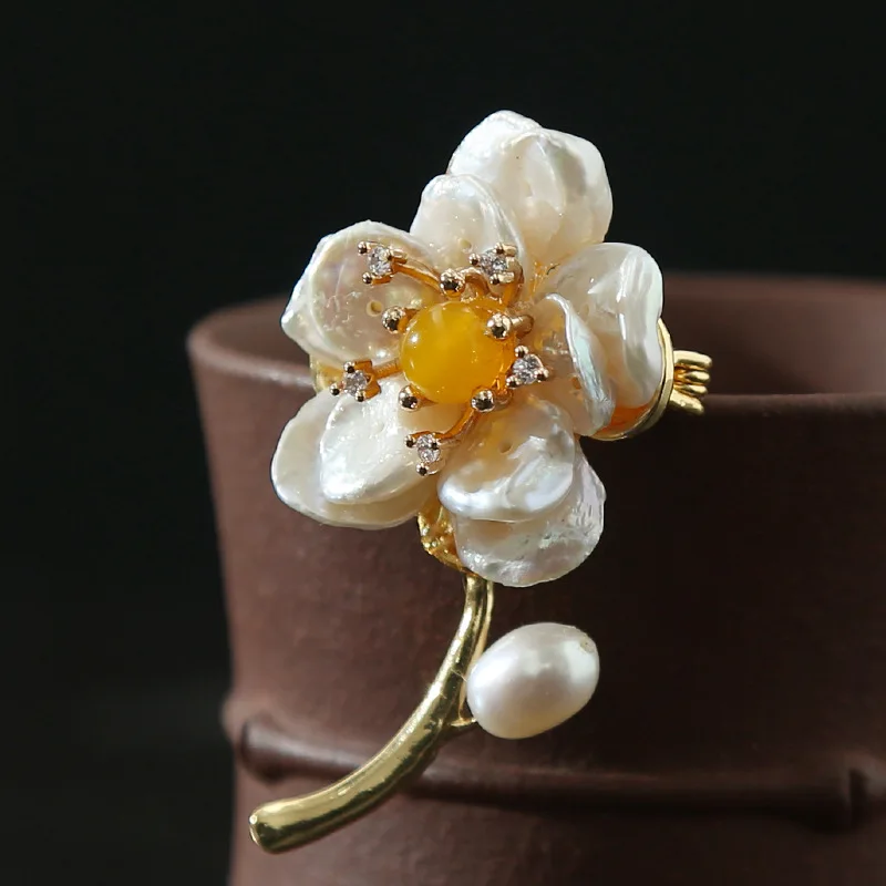 Женская Брошь с натуральным жемчугом барокко роскошная брошь в форме цветка