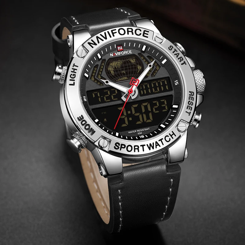 Часы наручные NAVIFORCE Мужские Цифровые Брендовые спортивные водонепроницаемые в