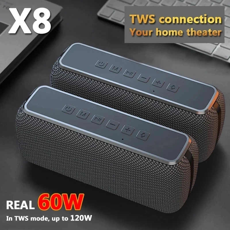 X8 60W Portable bluetooth speakers with subwoofer wireless IPX5 Waterproof TWS 15H playing time Voice Assistant Extra bass Box |