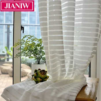 

JIANIW Semi Lace White Striped Sheer Curtains Tulle Voile Panel Window Curtain for Living Room Bedroom Door Custom Made