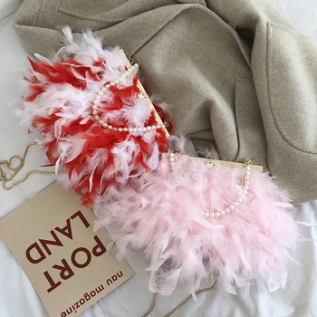 

New Hot Sale Handmade Pearl Chain Fur Bag Plush Bag Casual Wild Bag Lock Bag Shoulder Banquet Bag Wholesale