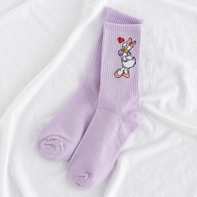 Disney 1pair Mickey Lion King Simba/Wild Boar/Aladdin Lamp God/Dumbo Socks Harajuku cartoon Print Funny sock Adult short Sock Color31