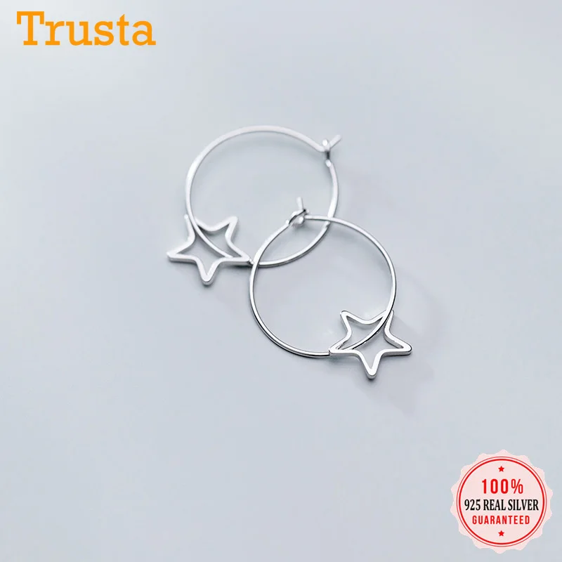 Trustdavis, подлинные 925 пробы, серебряные, милые, полые, звезда, шарм, серьги-кольца для женщин, Стерлинговое Серебро, ювелирное изделие, подарок, DS1875