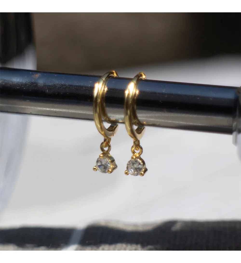 Серьги из стерлингового серебра 925 пробы, модные круглые циркониевые короткий кулон серьги, Пряжка для ушей, милый тренд, ювелирные изделия для девочек
