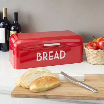 

Square Retro Kitchen Storage Box Flat Cover Bread Box European Kitchen Storage Box