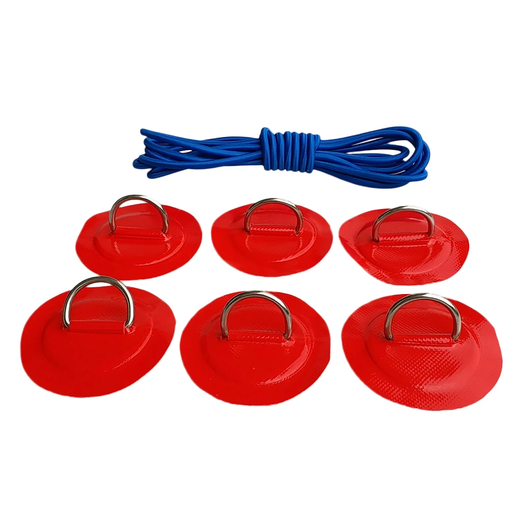 6 Pieces Kayak Boat D-Ring Patch/Pad & 5mm 5m Elastic Shock Cord Rope for PVC Inflatable Boat Kayak Raft Dinghy